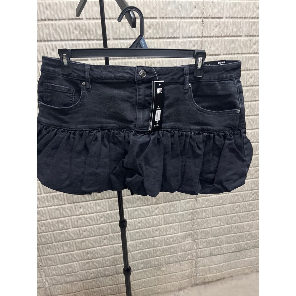 Madden‎ NYC Black Denim Bubble Skirt Mini Size XL NWT Streetwear Y2K Puff Hem